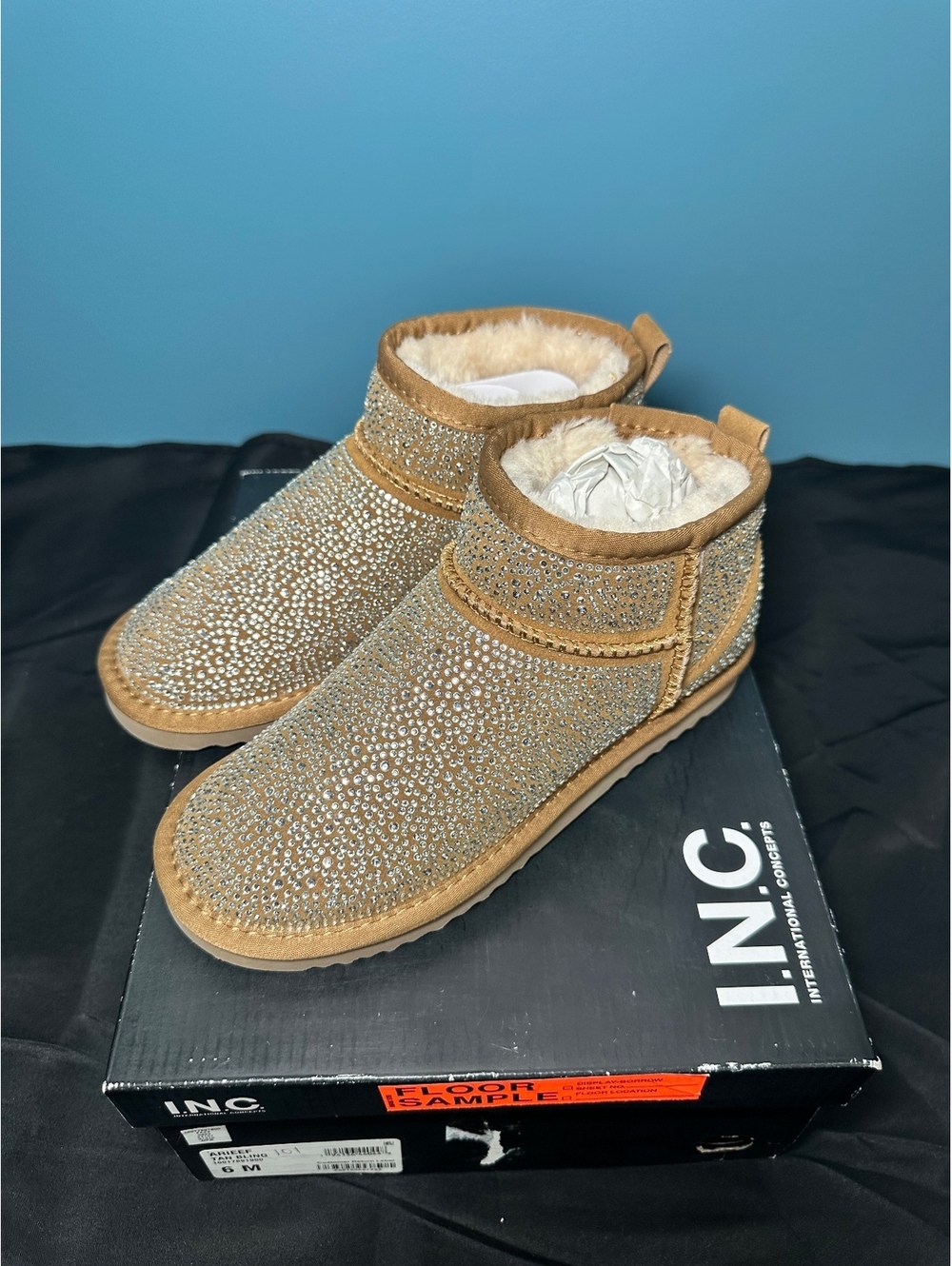 INC Arieff Tan Bling Ankle Boots Size 6M